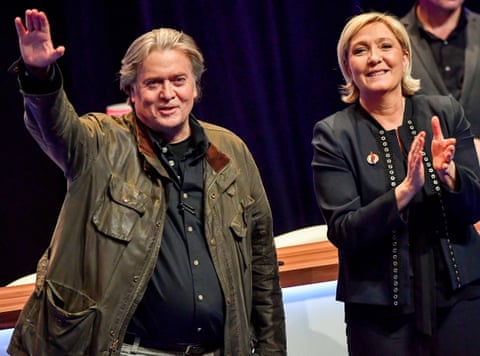 Steve Bannon on stage with Marine Le Pen