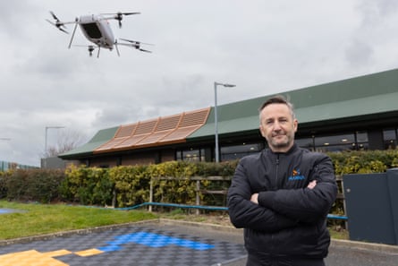 Bobby Healy, founder and CEO of Manna Aero, with one of his companyâs drones taking off