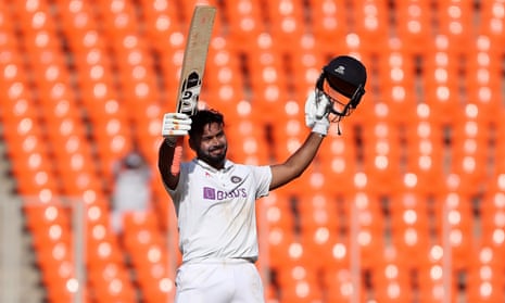 India’s Rishabh Pant celebrates scoring a century during the second day of the fourth Test against England.
