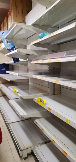 Empty shelves in a Hong Kong supermarket.