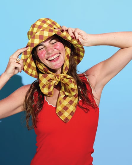 Lucy Jones Gingham sunhat, Damson Madder, £42 Red vest, River Island, £19