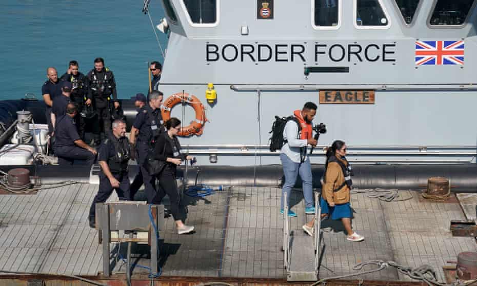 Priti Patel at a Border Force facility in Dover, Kent, September 2021
