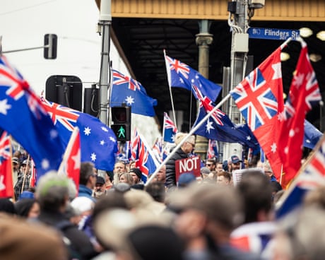 Protesters at the Anti Immigration Rally in Melbourne CBD on Sunday 31st August 2025