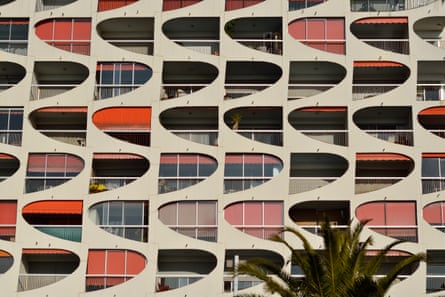 Close-up of retro apartment block with wavy design