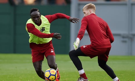 Sadio Mané during a training session at Liverpool’s Melwood base on Thursday. The Senegal striker has been out of action for four weeks due to a hamstring injury