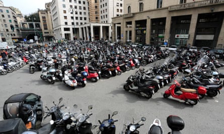 Piazza Ferrari, Genoa. There are an estimated 180,000 motorbikes and scooters in the city.