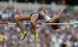 Katarina Johnson-Thompson competes in the women’s high jump final.