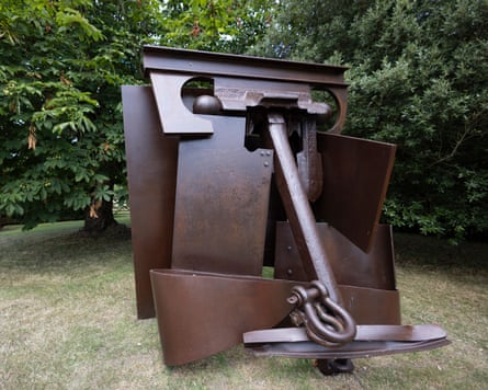 A large brown metal sculpture
