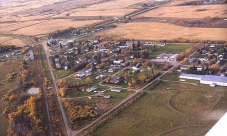 Aerial view of the village of Weldon, Saskatchewan, Canada.