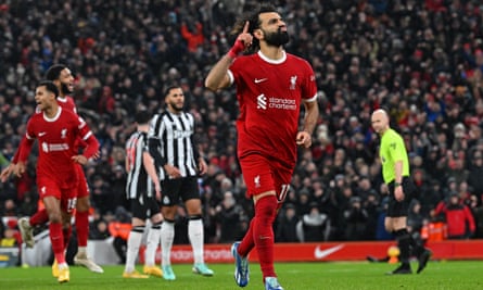 Mohamed Salah celebrates scoring against Newcastle on New Year’s Day