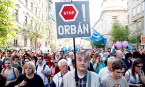 A protest against the Orbán government in Budapest, April 2018