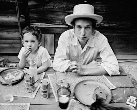 Bob Dylan with son Jesse Dylan outside his home, Woodstock, New York, 1968