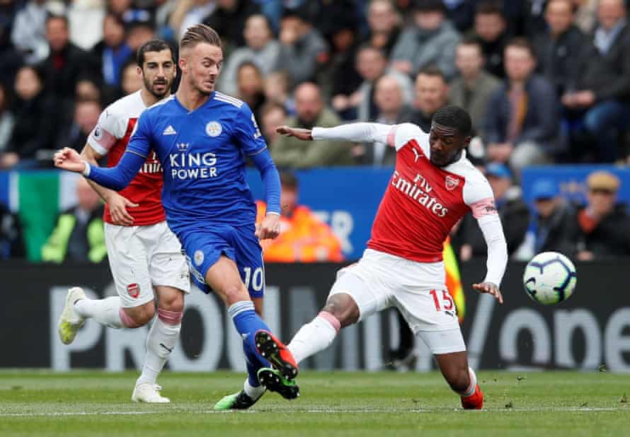 Maitland-Niles fouls Maddison and receives a second yellow.