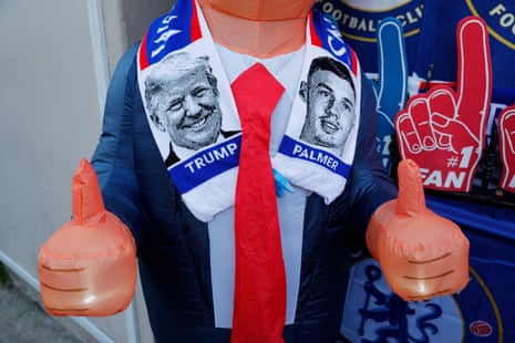 A half and half scarf on display at Stamford Bridge