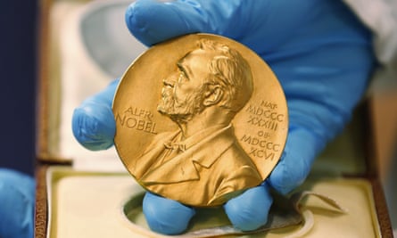 The Nobel medal awarded to the late Colombian novelist Gabriel García Márquez.