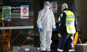 Medical staff and a health commander are seen at the Eppings Gardens aged care facility in Melbourne, which has experienced an outbreak of coronavirus. The aged care royal commission has been told that Australia’s rate of death in residential aged care from Covid is the second-highest in the world.