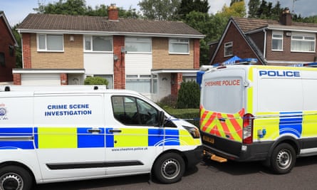 Police vans at Letby’s home in Chester, June 2019, after she was rearrested.