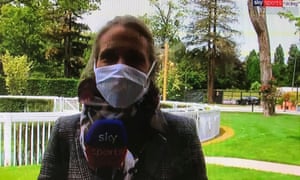 Sky Sports Racing presenter Katherine Ford wearing a face mask during the racing at Longchamp.