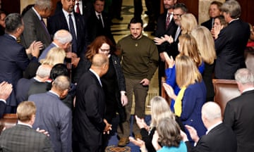 Volodymyr Zelenskiy, Ukraine's president, center, arrives to speak during a joint meeting of Congress at the US Capitol in Washington last December.