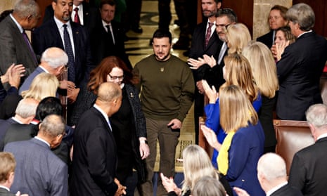 Volodymyr Zelenskiy arrives to speak during a joint meeting of Congress at the US Capitol in Washington, DC, on Wednesday.