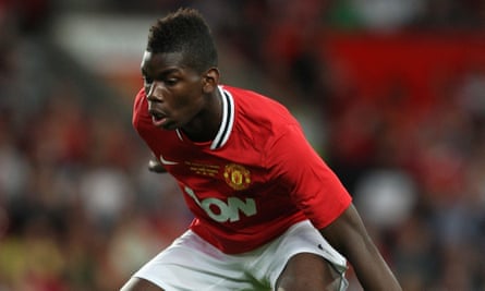 Paul Pogba in action for Manchester United during Paul Scholes’ testimonial match against New York Cosmos at Old Trafford in 2011
