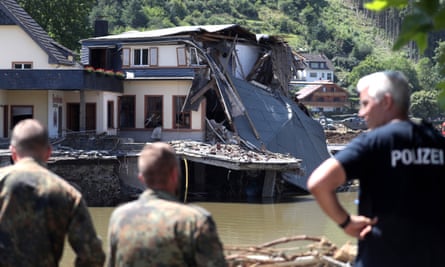 Soldiers inspect damage after the flooding of the Ahr River, in Rech in the district of Ahrweiler, Germany, on 21 July.