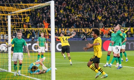 Dortmund forward Niclas Füllkrug scores in their home game against Newcastle in November