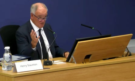 Screengrab taken from the Post Office Horizon IT Inquiry of former chair of Post Office Ltd Henry Staunton