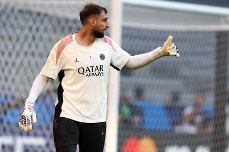 PSG goalkeeper Gianluigi Donnarumma is pictured in training at the Allianz Arena yesterday.