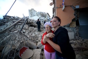 Residents reacts among the rubble after a strong heartquake hit Amatrice on August 24, 2016 Central Italy was struck by a powerful, 6.2-magnitude earthquake in the early hours, which has killed at least three people and devastated dozens of mountain villages. Numerous buildings had collapsed in communities close to the epicenter of the quake near the town of Norcia in the region of Umbria, witnesses told Italian media, with an increase in the death toll highly likely. / AFP PHOTO / FILIPPO MONTEFORTEFILIPPO MONTEFORTE/AFP/Getty Images