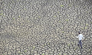 A parched Manjara dam project reservoir in Dhanegaon near Latur in Maharashtra, India. Parts of India are currently facing drought.