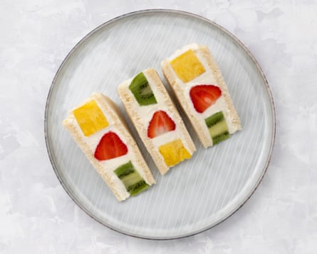 A Japanese saccharine consequence sandwich pinch strawberry, pineapple and kiwi.