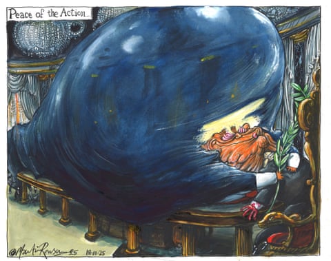 Martin Rowson on Trump, Putin and prospects for peace in Ukraine – cartoon, panel 1