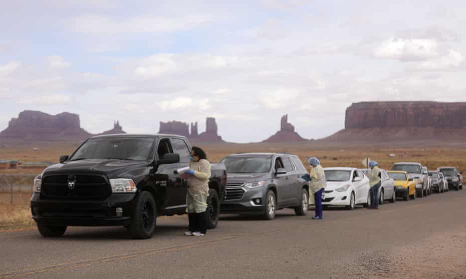 People lined up to get tested for Covid-19 outside of the center in Oljato-Monument Valley, San Juan county, Utah.