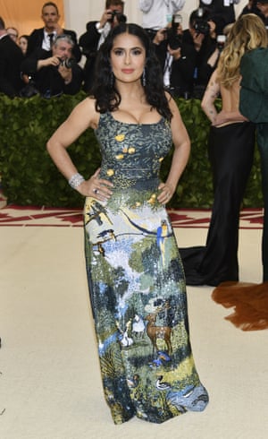 Salma Hayek wore an embroidered Altuzarra gown depicting the Garden of Eden