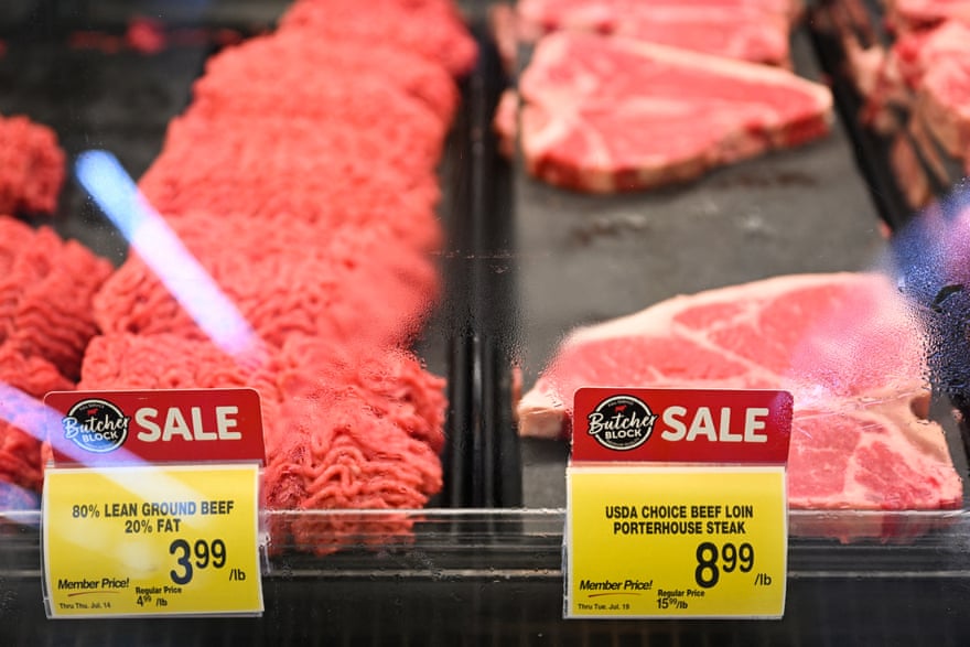 Ground beef and steak for sale at a grocery store