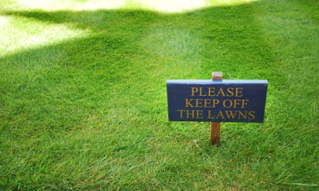 green lawn with sign saying 'Keep off the grass'