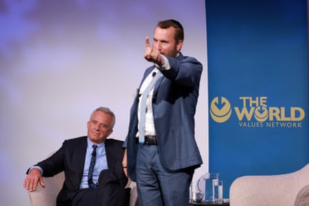 Rabbi Shmuley Boteach calls out a protester during an event in New York.