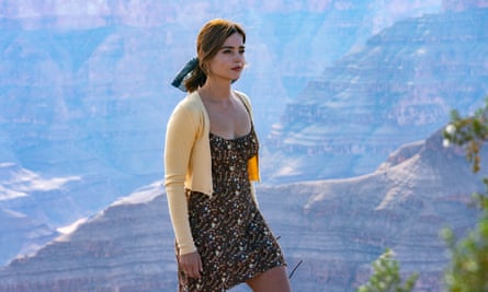 jenna coleman stood in a dramatic american valley landscape