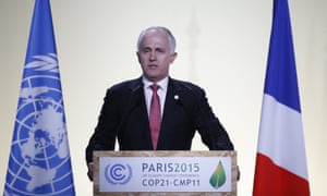 Australia’s Prime Minister Malcolm Turnbull delivers his statement at the COP21, United Nations Climate Change Conference, in Le Bourget, outside Paris, Monday, Nov. 30, 2015. (AP Photo/Francois Mori)