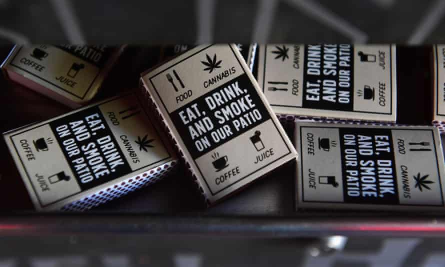 Boxes of matches for patrons are seen at the Lowell Cafe, America’s first cannabis restaurant, in West Hollywood, California.