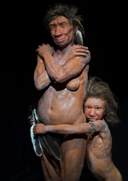 Reconstructed Neanderthals Flint and Nana in the Gibraltar National Museum.