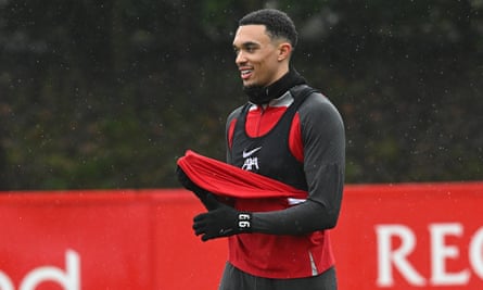 Trent Alexander-Arnold in training before Liverpool host Atalanta