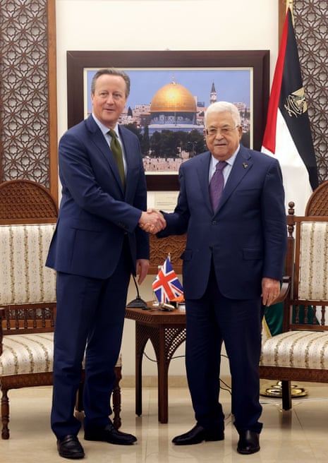 David Cameron, the foreign secretary (left), meeting the Palestinian president Mahmoud Abbas in Ramallah today.