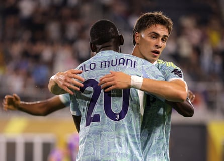 Soccer Soccer Randal Kolo Muani celebrates with Kenan Yildiz after scoring for Juventus against Al Ain.