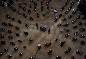Senate Majority Leader Charles Schumer delivers remarks during a Congressional tribute to the late Capitol Police officer Brian Sicknick, killed by a pro-Trump mob in the US Capitol on 6 January.