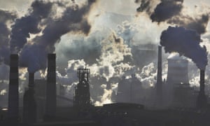 Smokestacks from iron and steel plants in Qian’an, Hebei province, China. The current rate of carbon release is so unprecedented that geological records cannot help predict the impacts of climate change.
