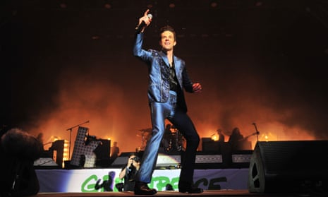 Brandon Flowers of the Killers on the Pyramid stage on Saturday night at Glastonbury 2019. 