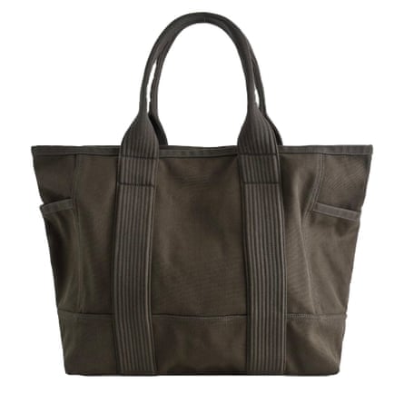 Cos tote dark olive tote with short handles.