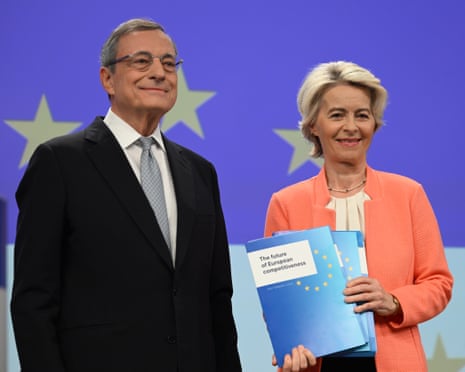 President of the European Commission Ursula von der Leyen (R) and former prime minister of Italy, Mario Draghi (L) hold a press conference in Brussels, Belgium last year.